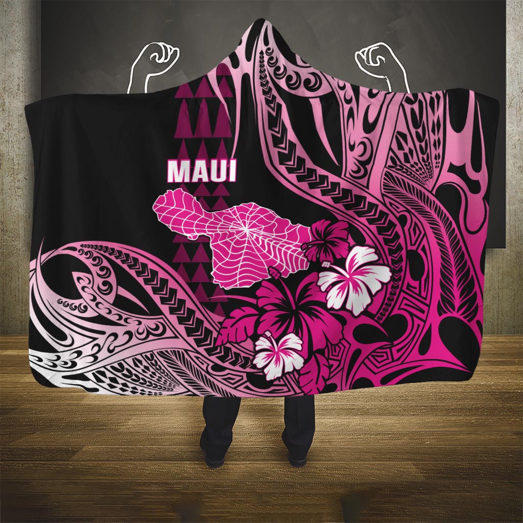 Hawaii Maui Upena Kiloi Hooded Blanket Kakau Tribal Pattern Pink Version LT05 One Size Pink - Polynesian Pride