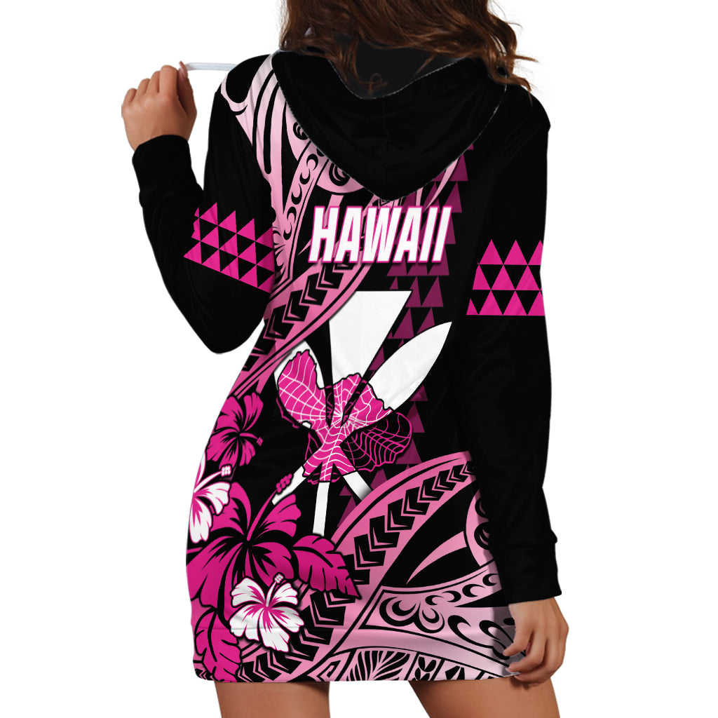 Hawaii Maui Upena Kiloi Hoodie Dress Kakau Tribal Pattern Pink Version LT05 - Polynesian Pride