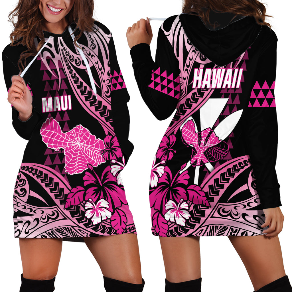 Hawaii Maui Upena Kiloi Hoodie Dress Kakau Tribal Pattern Pink Version LT05 - Polynesian Pride