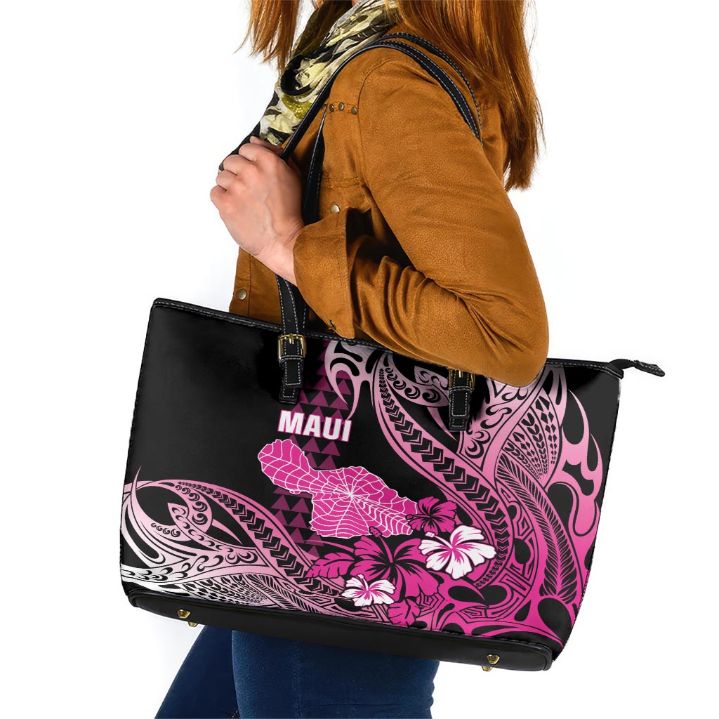 Hawaii Maui Upena Kiloi Leather Tote Bag Kakau Tribal Pattern Pink Version