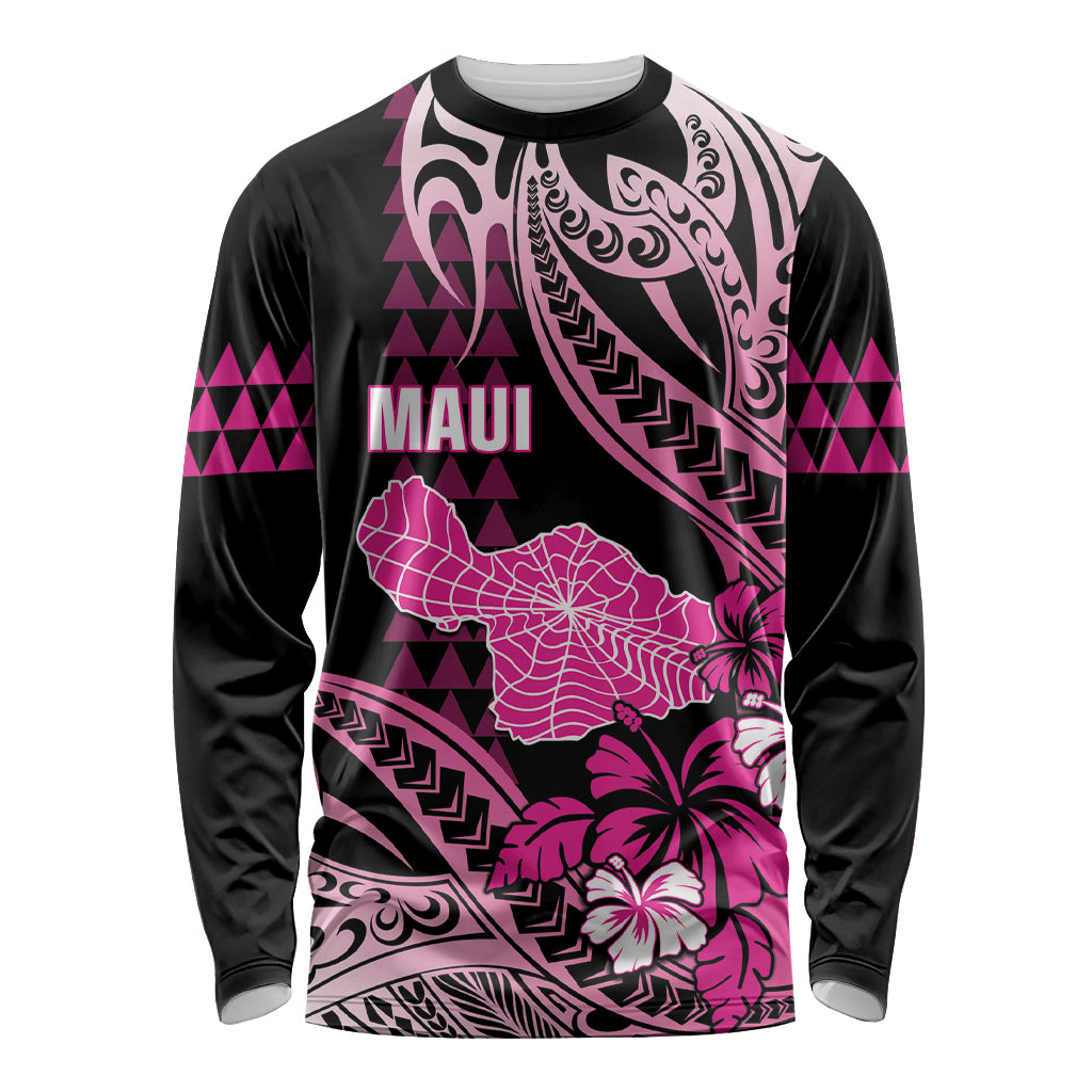 Hawaii Maui Upena Kiloi Long Sleeve Shirt Kakau Tribal Pattern Pink Version