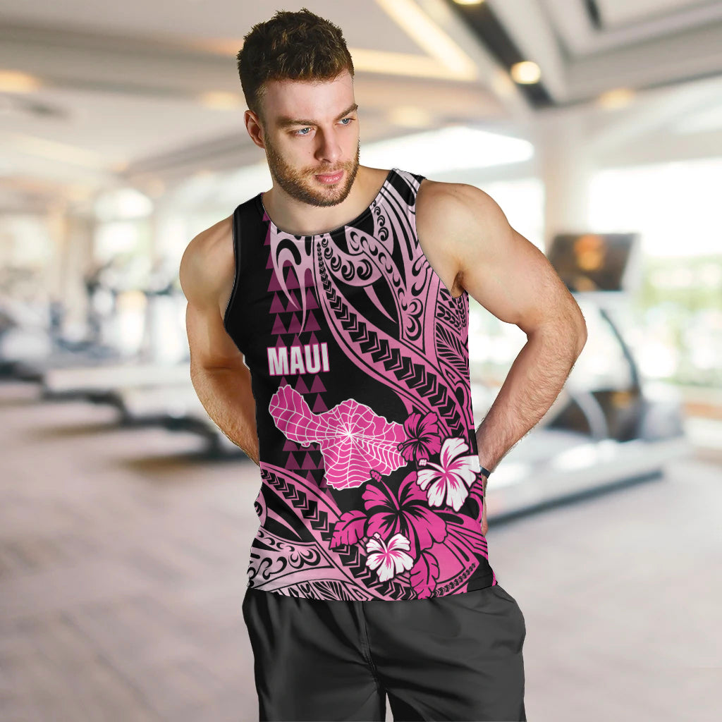 Hawaii Maui Upena Kiloi Men Tank Top Kakau Tribal Pattern Pink Version