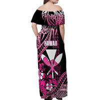 Hawaii Maui Upena Kiloi Off Shoulder Maxi Dress Kakau Tribal Pattern Pink Version LT05 - Polynesian Pride