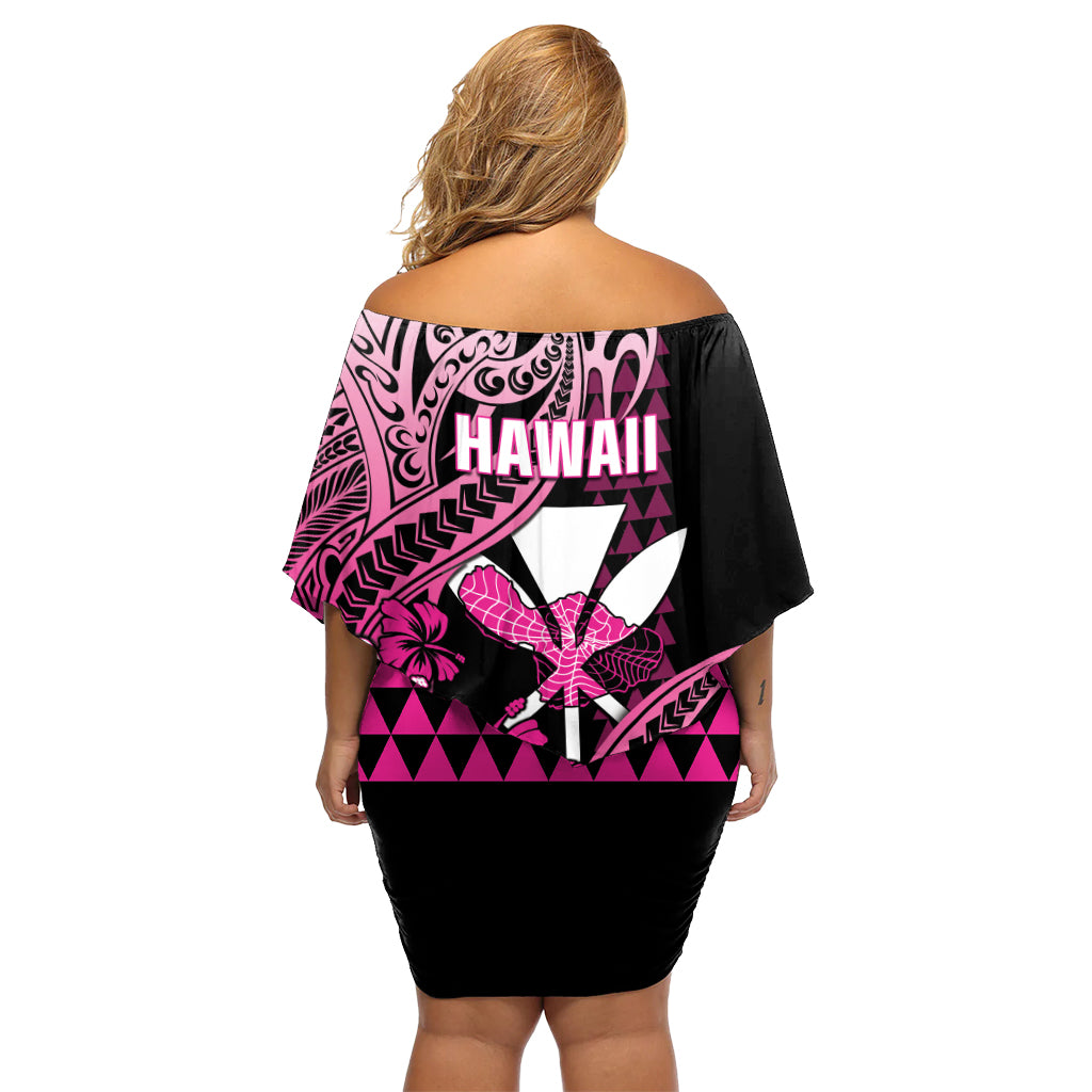 Hawaii Maui Upena Kiloi Off Shoulder Short Dress Kakau Tribal Pattern Pink Version LT05 - Polynesian Pride