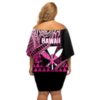Hawaii Maui Upena Kiloi Off Shoulder Short Dress Kakau Tribal Pattern Pink Version LT05 - Polynesian Pride
