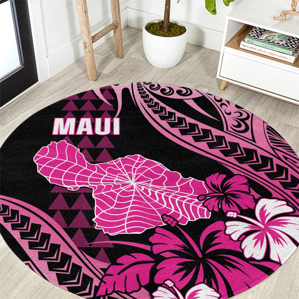 Hawaii Maui Upena Kiloi Round Carpet Kakau Tribal Pattern Pink Version