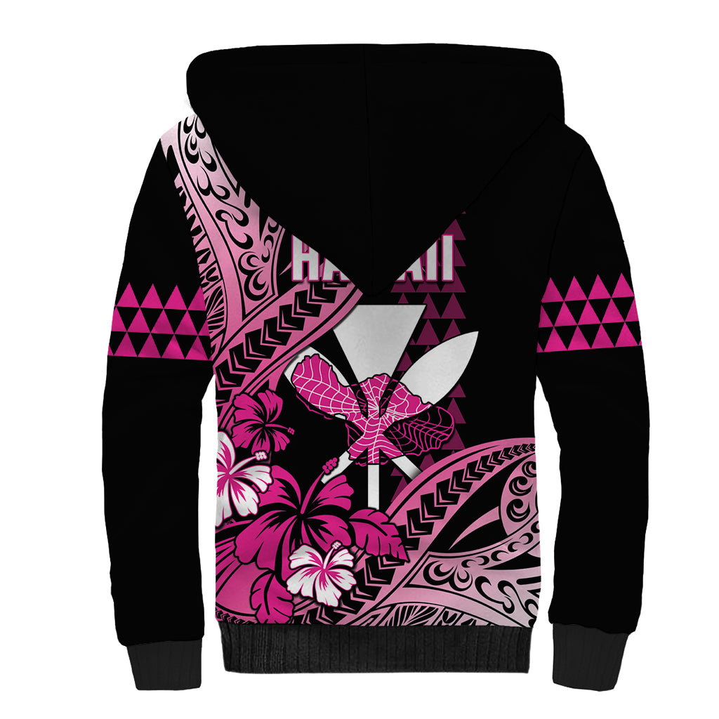 Hawaii Maui Upena Kiloi Sherpa Hoodie Kakau Tribal Pattern Pink Version LT05 - Polynesian Pride