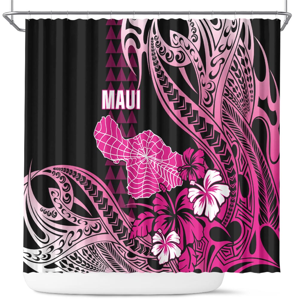 Hawaii Maui Upena Kiloi Shower Curtain Kakau Tribal Pattern Pink Version