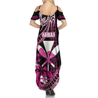 Hawaii Maui Upena Kiloi Summer Maxi Dress Kakau Tribal Pattern Pink Version LT05 - Polynesian Pride