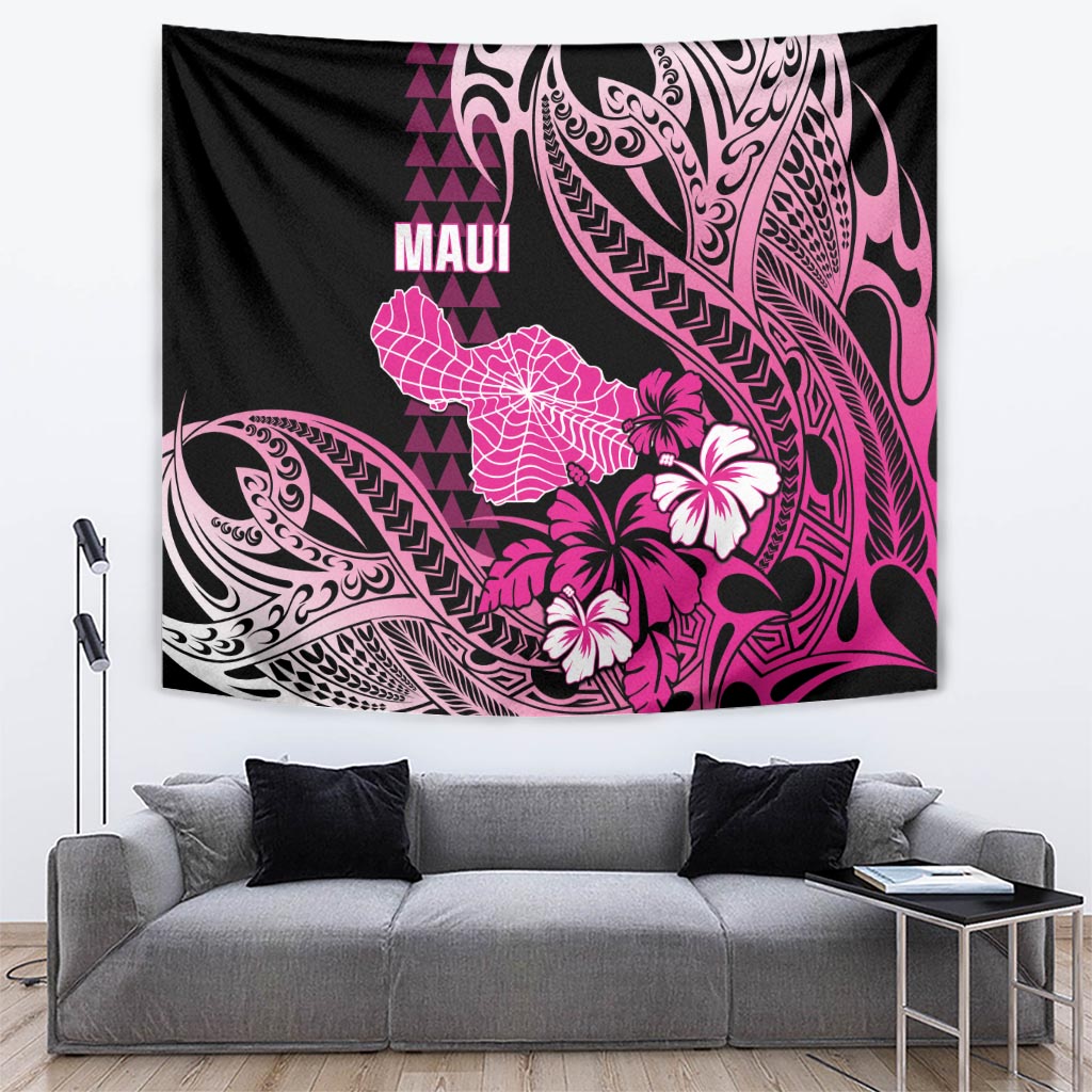 Hawaii Maui Upena Kiloi Tapestry Kakau Tribal Pattern Pink Version