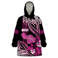Hawaii Maui Upena Kiloi Wearable Blanket Hoodie Kakau Tribal Pattern Pink Version LT05 One Size Pink - Polynesian Pride