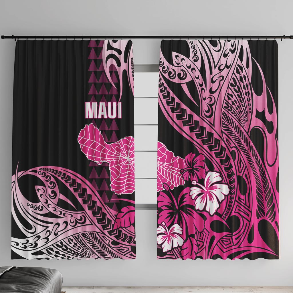 Hawaii Maui Upena Kiloi Window Curtain Kakau Tribal Pattern Pink Version