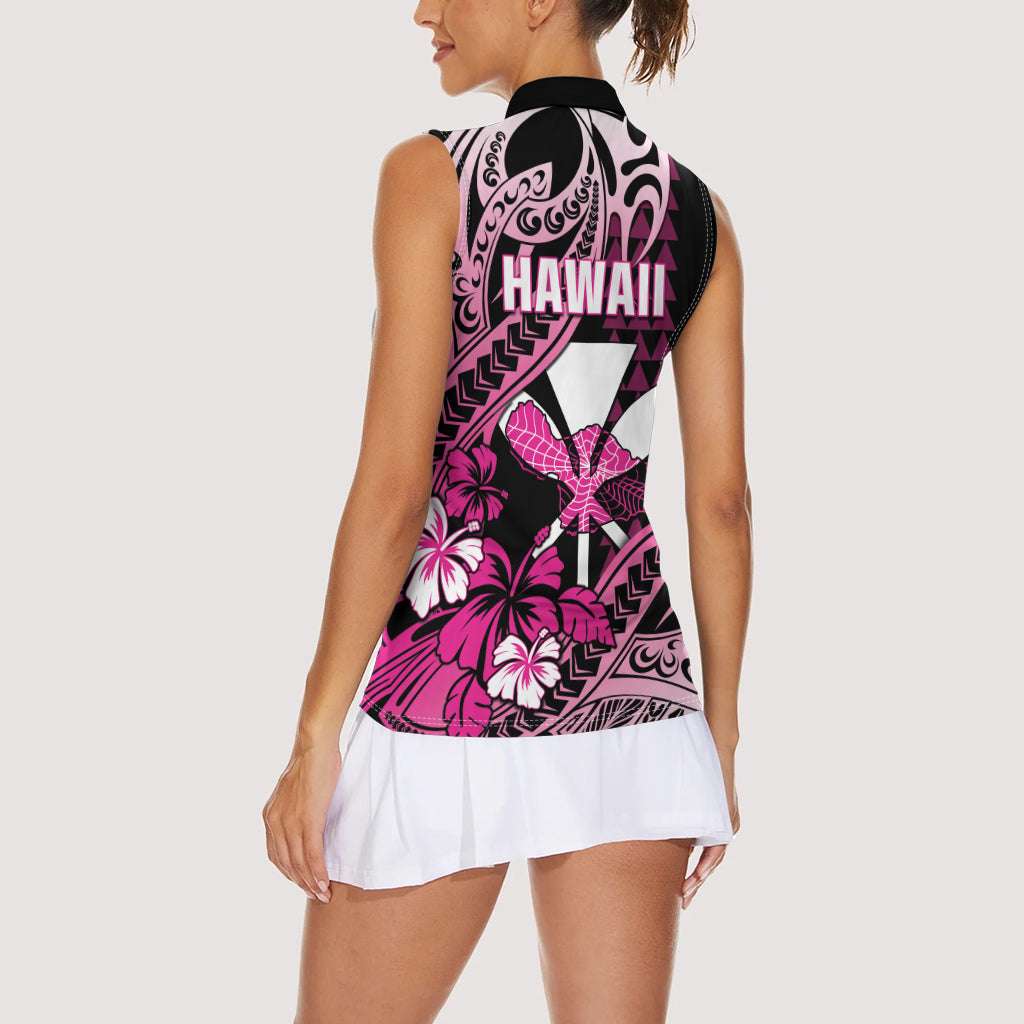 Hawaii Maui Upena Kiloi Women Sleeveless Polo Shirt Kakau Tribal Pattern Pink Version