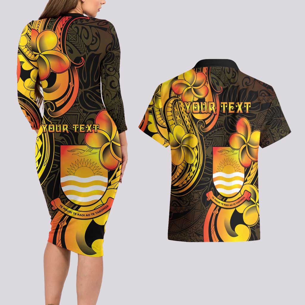 Personalised Kiribati Independence Day Couples Matching Long Sleeve Bodycon Dress and Hawaiian Shirt 46th Anniversary