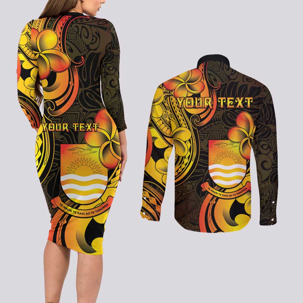 Personalised Kiribati Independence Day Couples Matching Long Sleeve Bodycon Dress and Long Sleeve Button Shirt 46th Anniversary