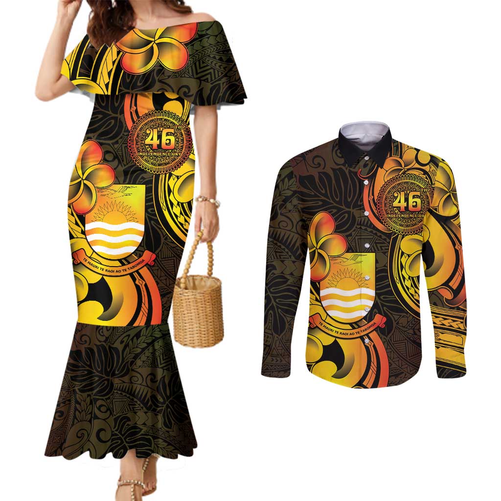 Personalised Kiribati Independence Day Couples Matching Mermaid Dress and Long Sleeve Button Shirt 46th Anniversary