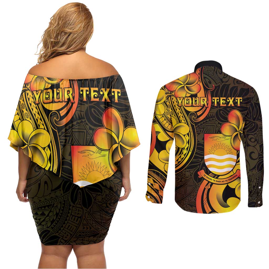 Personalised Kiribati Independence Day Couples Matching Off Shoulder Short Dress and Long Sleeve Button Shirt 46th Anniversary