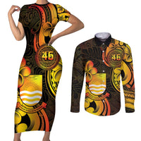 Personalised Kiribati Independence Day Couples Matching Short Sleeve Bodycon Dress and Long Sleeve Button Shirt 46th Anniversary