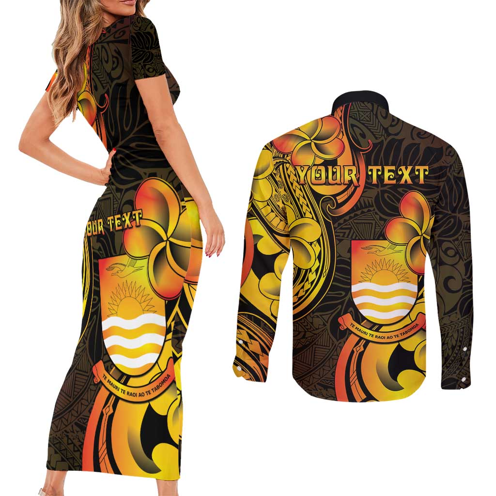 Personalised Kiribati Independence Day Couples Matching Short Sleeve Bodycon Dress and Long Sleeve Button Shirt 46th Anniversary