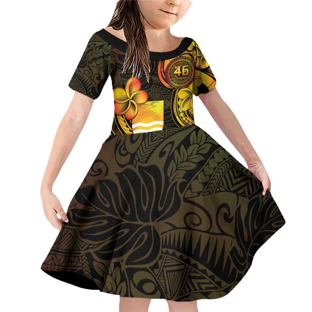 Personalised Kiribati Independence Day Family Matching Off Shoulder Short Dress and Hawaiian Shirt 46th Anniversary