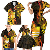 Personalised Kiribati Independence Day Family Matching Short Sleeve Bodycon Dress and Hawaiian Shirt 46th Anniversary