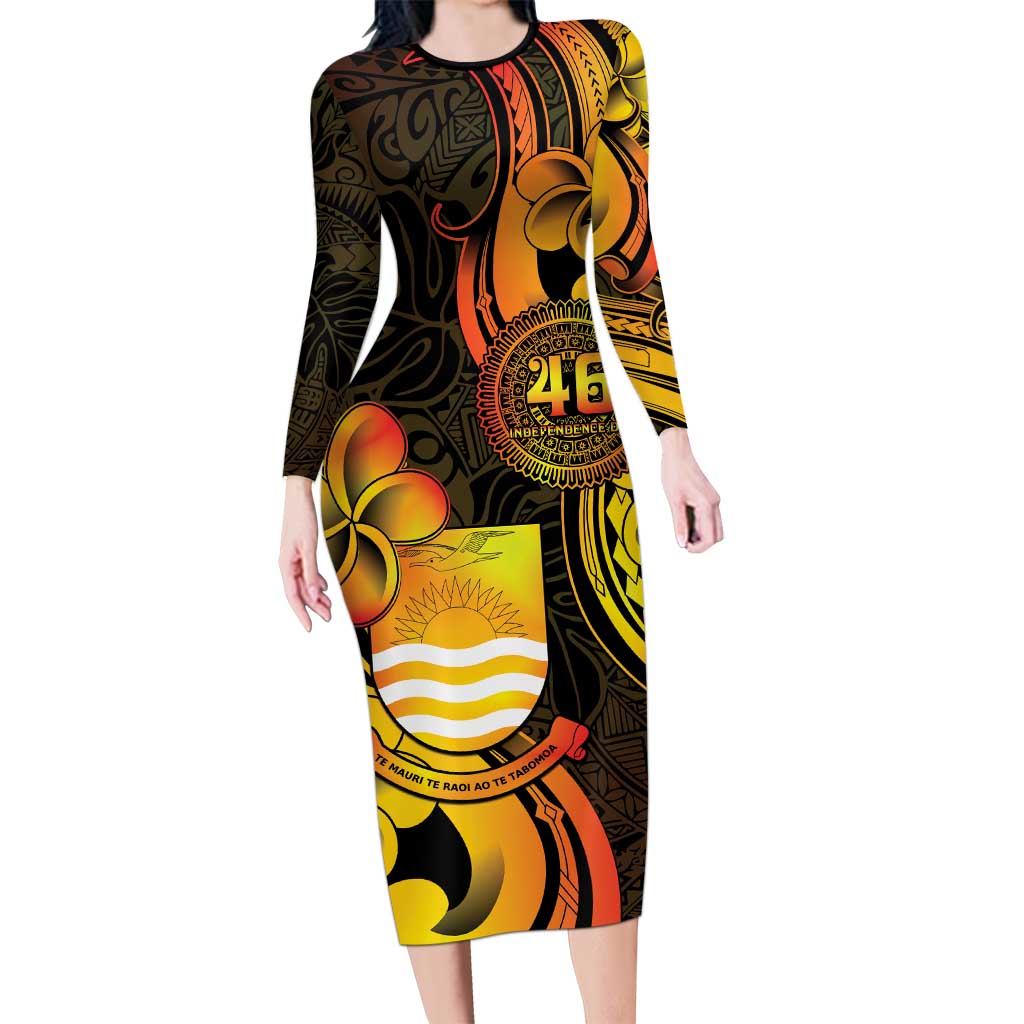 Personalised Kiribati Independence Day Long Sleeve Bodycon Dress 46th Anniversary