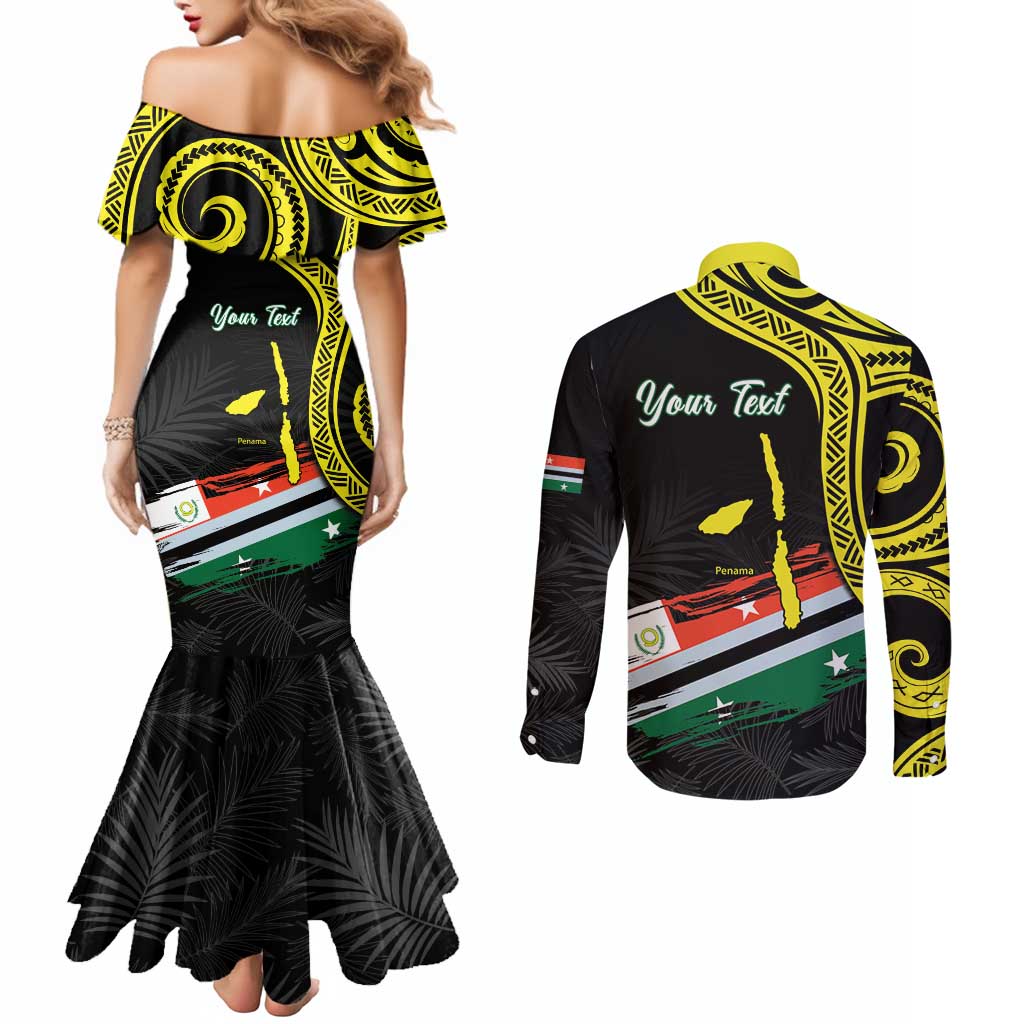 Personalised Vanuatu Penama Day Couples Matching Mermaid Dress and Long Sleeve Button Shirt Grunge Flag Style LT05 - Polynesian Pride