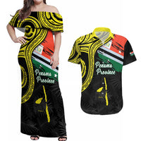 Personalised Vanuatu Penama Day Couples Matching Off Shoulder Maxi Dress and Hawaiian Shirt Grunge Flag Style - Polynesian Pride