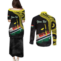 Personalised Vanuatu Penama Day Couples Matching Puletasi and Long Sleeve Button Shirt Grunge Flag Style LT05 - Polynesian Pride