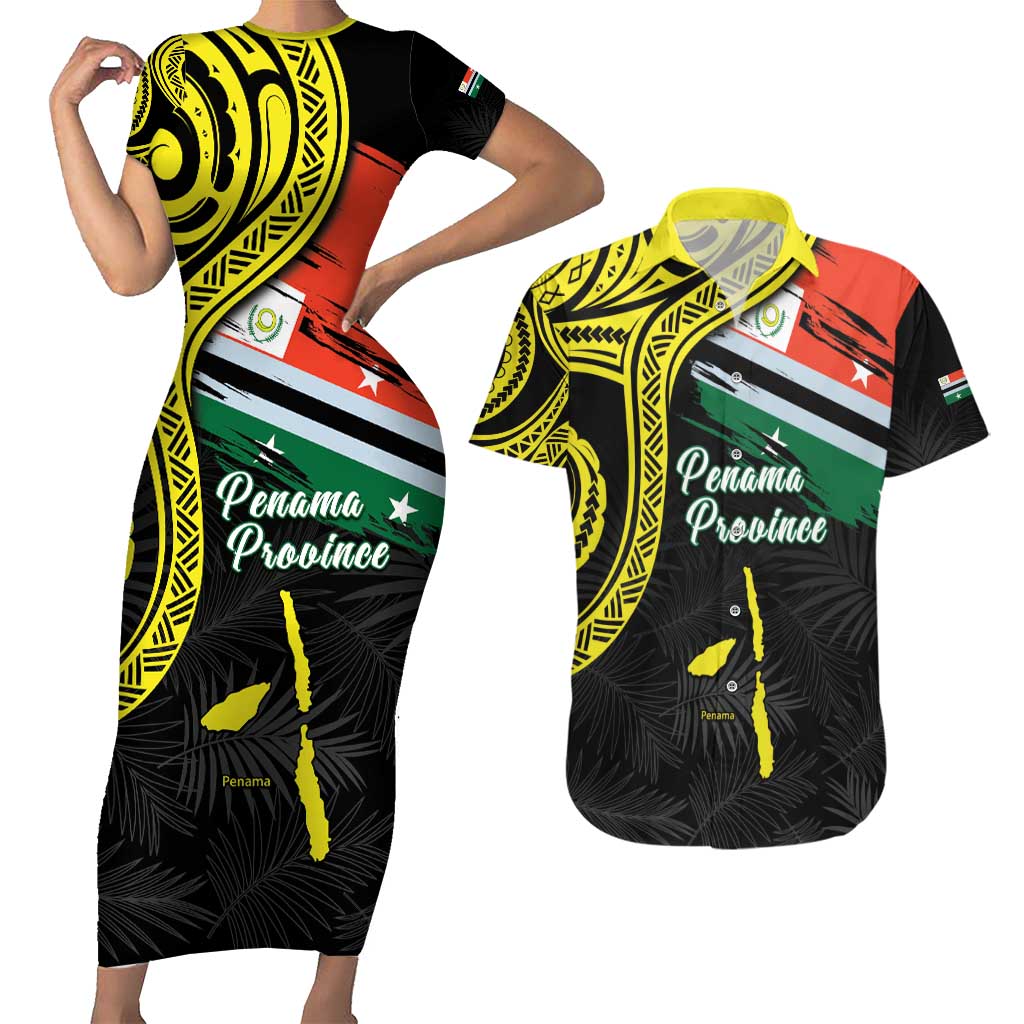 Personalised Vanuatu Penama Day Couples Matching Short Sleeve Bodycon Dress and Hawaiian Shirt Grunge Flag Style - Polynesian Pride