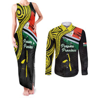 Personalised Vanuatu Penama Day Couples Matching Tank Maxi Dress and Long Sleeve Button Shirt Grunge Flag Style LT05 Black - Polynesian Pride