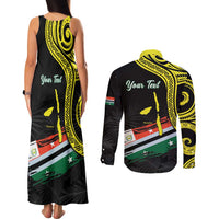 Personalised Vanuatu Penama Day Couples Matching Tank Maxi Dress and Long Sleeve Button Shirt Grunge Flag Style LT05 - Polynesian Pride