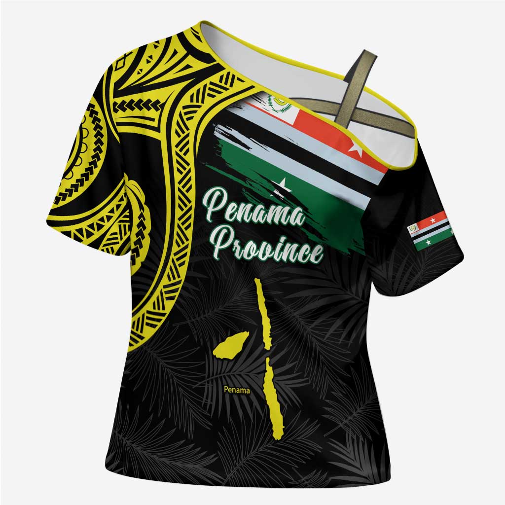 Personalised Vanuatu Penama Day Cross Shoulder Shirt Grunge Flag Style LT05 Female Black - Polynesian Pride