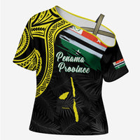 Personalised Vanuatu Penama Day Cross Shoulder Shirt Grunge Flag Style LT05 Female Black - Polynesian Pride