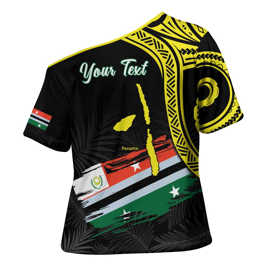 Personalised Vanuatu Penama Day Cross Shoulder Shirt Grunge Flag Style LT05 - Polynesian Pride
