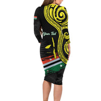 Personalised Vanuatu Penama Day Family Matching Long Sleeve Bodycon Dress and Hawaiian Shirt Grunge Flag Style - Polynesian Pride