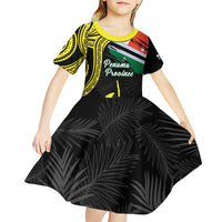 Personalised Vanuatu Penama Day Kid Short Sleeve Dress Grunge Flag Style - Polynesian Pride