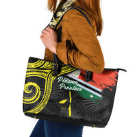 Vanuatu Penama Day Leather Tote Bag Grunge Flag Style - Polynesian Pride