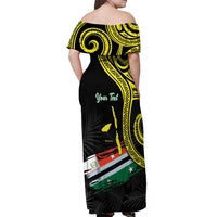 Personalised Vanuatu Penama Day Off Shoulder Maxi Dress Grunge Flag Style - Polynesian Pride