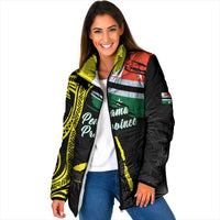 Personalised Vanuatu Penama Day Padded Jacket Grunge Flag Style LT05 Women Black - Polynesian Pride