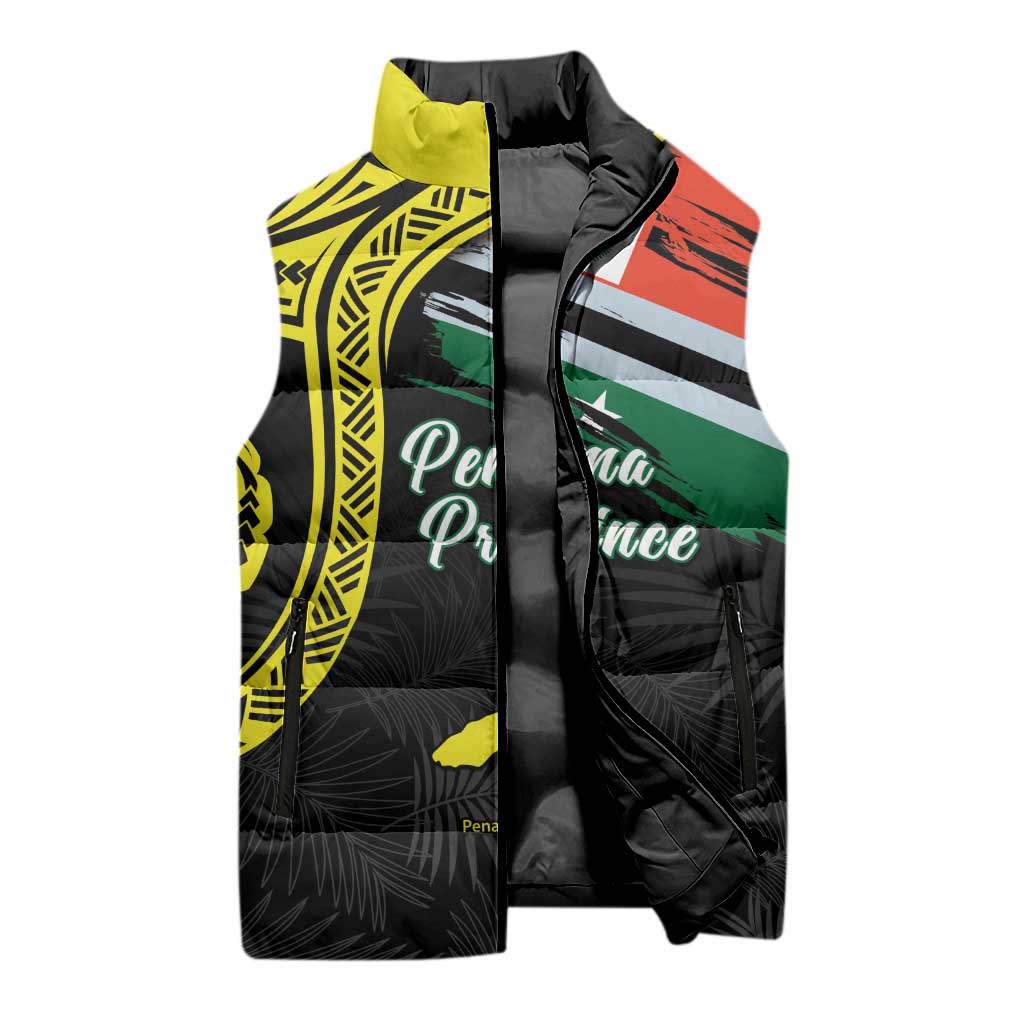 Personalised Vanuatu Penama Day Sleeveless Puffer Jacket Grunge Flag Style LT05 - Polynesian Pride