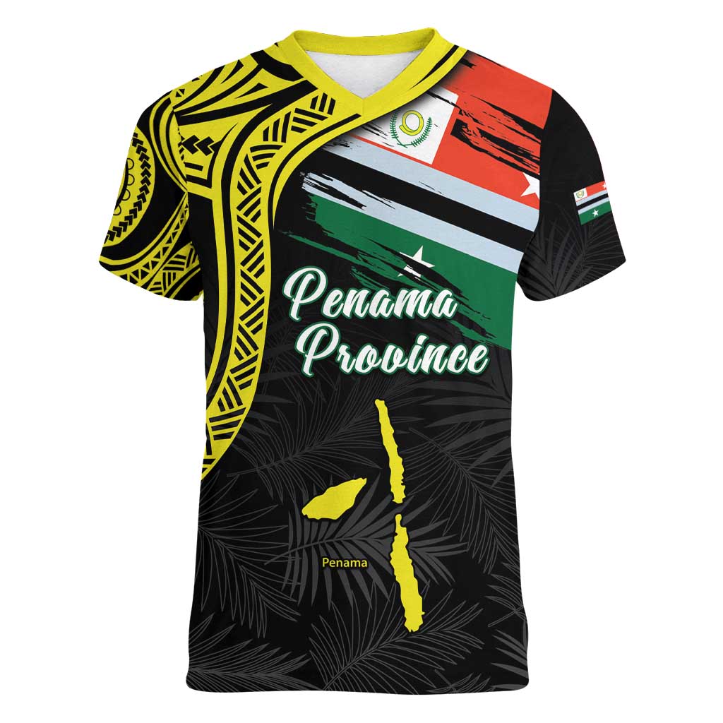 Personalised Vanuatu Penama Day Women V-Neck T-Shirt Grunge Flag Style - Polynesian Pride