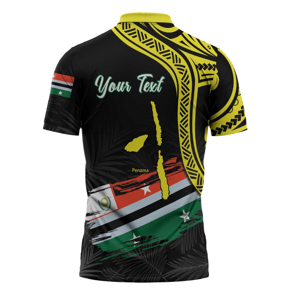 Personalised Vanuatu Penama Day Zipper Polo Shirt Grunge Flag Style - Polynesian Pride