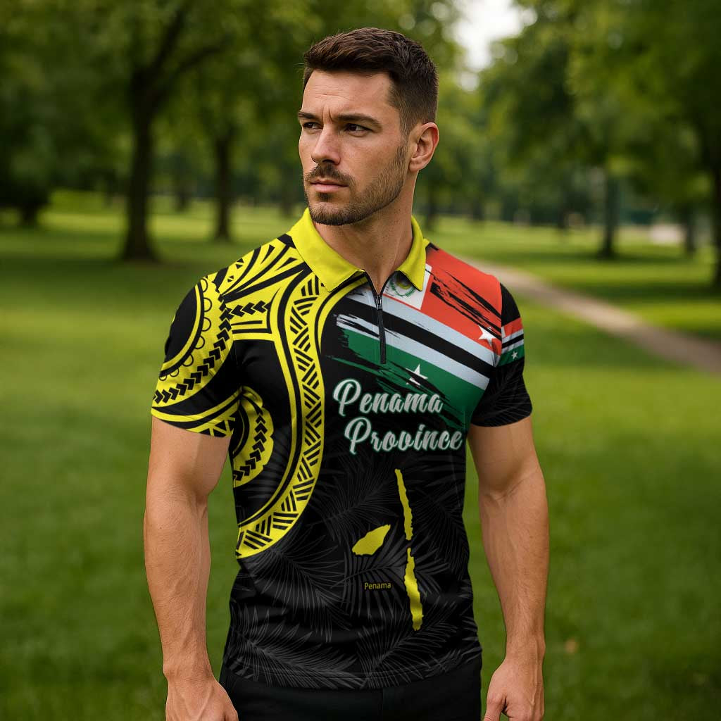 Personalised Vanuatu Penama Day Zipper Polo Shirt Grunge Flag Style - Polynesian Pride