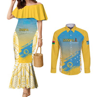 Personalised Vanuatu Sanma Day Couples Matching Mermaid Dress and Long Sleeve Button Shirt Special Style LT05 Yellow - Polynesian Pride