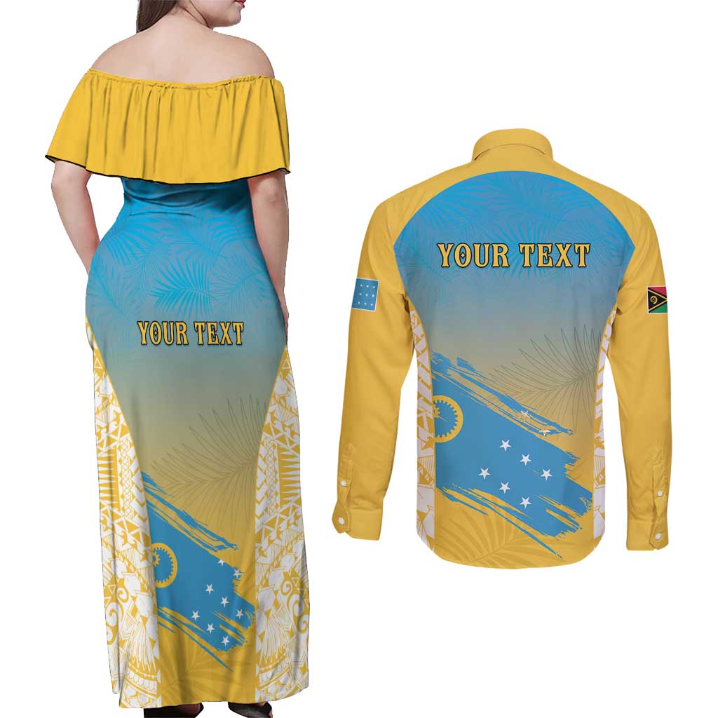 Personalised Vanuatu Sanma Day Couples Matching Off Shoulder Maxi Dress and Long Sleeve Button Shirt Special Style LT05 - Polynesian Pride