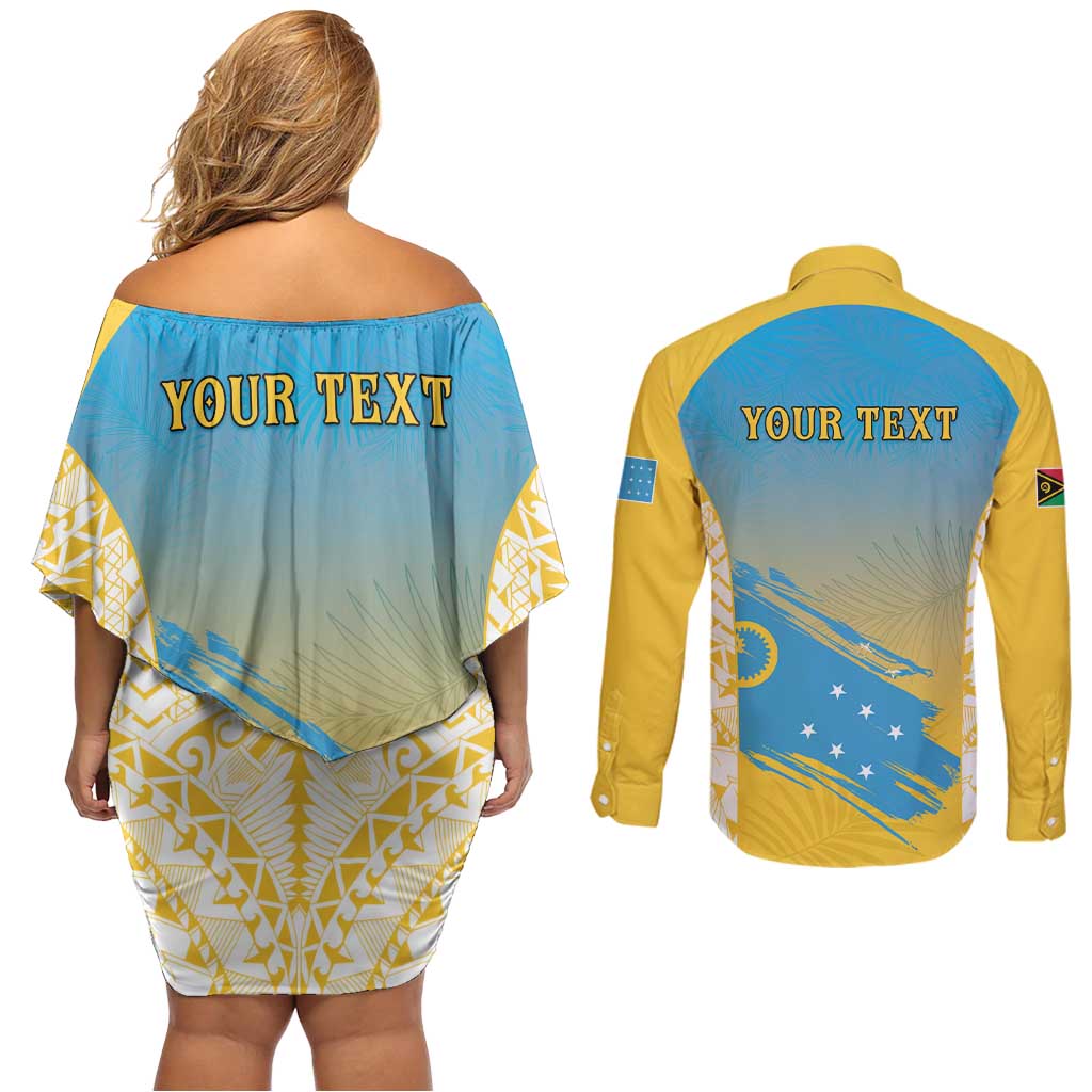Personalised Vanuatu Sanma Day Couples Matching Off Shoulder Short Dress and Long Sleeve Button Shirt Special Style LT05 - Polynesian Pride