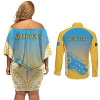 Personalised Vanuatu Sanma Day Couples Matching Off Shoulder Short Dress and Long Sleeve Button Shirt Special Style LT05 - Polynesian Pride