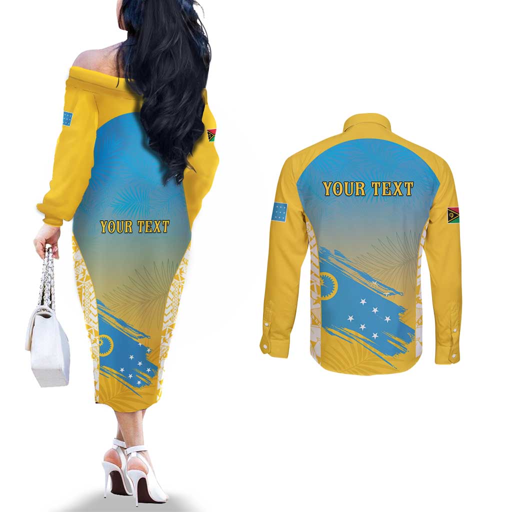 Personalised Vanuatu Sanma Day Couples Matching Off The Shoulder Long Sleeve Dress and Long Sleeve Button Shirt Special Style LT05 - Polynesian Pride