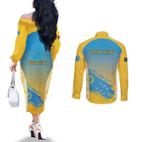 Personalised Vanuatu Sanma Day Couples Matching Off The Shoulder Long Sleeve Dress and Long Sleeve Button Shirt Special Style LT05 - Polynesian Pride